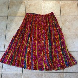 Vintage California Boho Bright Multi-Colored Striped Drawstring Maxi Skirt, Sz M